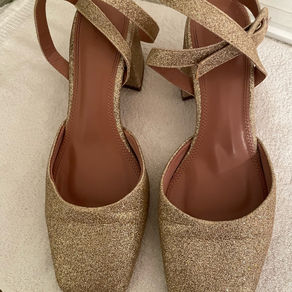 ASOS Design Strappy Heals Gold Sparkle size 10